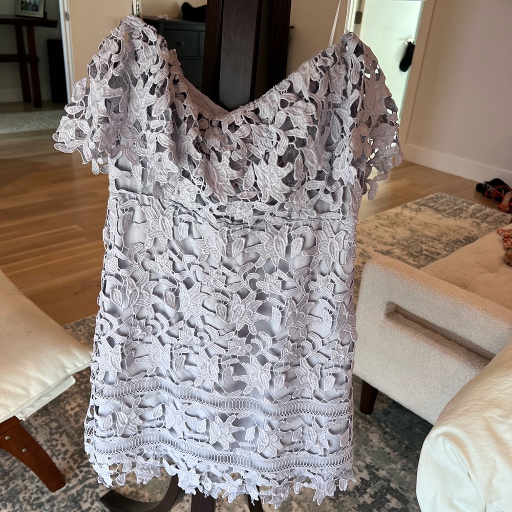 ASTR The Label lilac lace off the shoulder dress. Size S